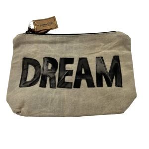 Creative Co-Op Embelish "DREAM" Cotton Canvas Zip Pouch Make-Up Bag NEW